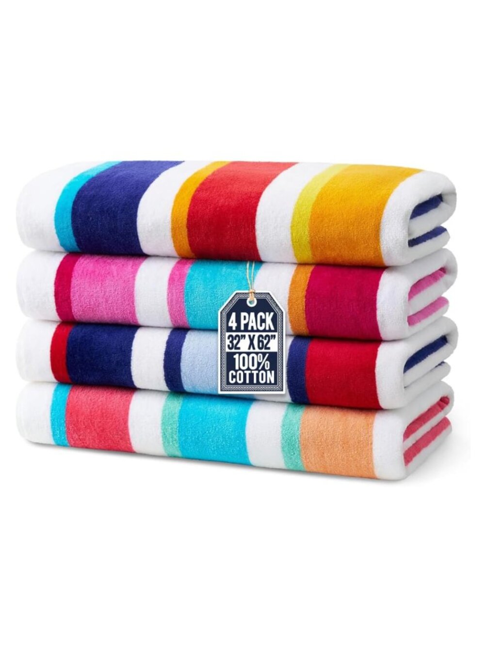 4 Pack Large Cotton Beach Towels Quick Dry Striped Pool Towels